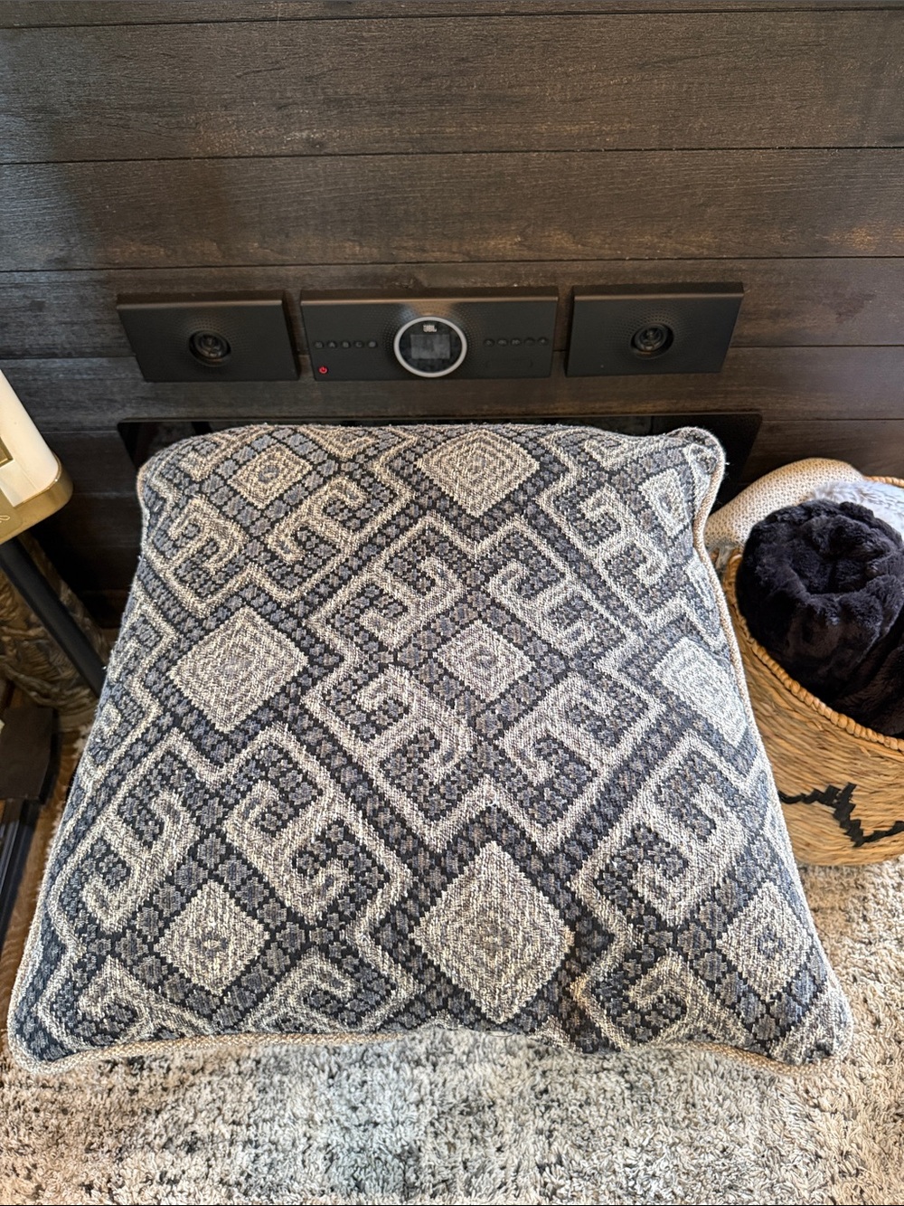 Decorative Geometric Throw Pillow - Gray and Cream